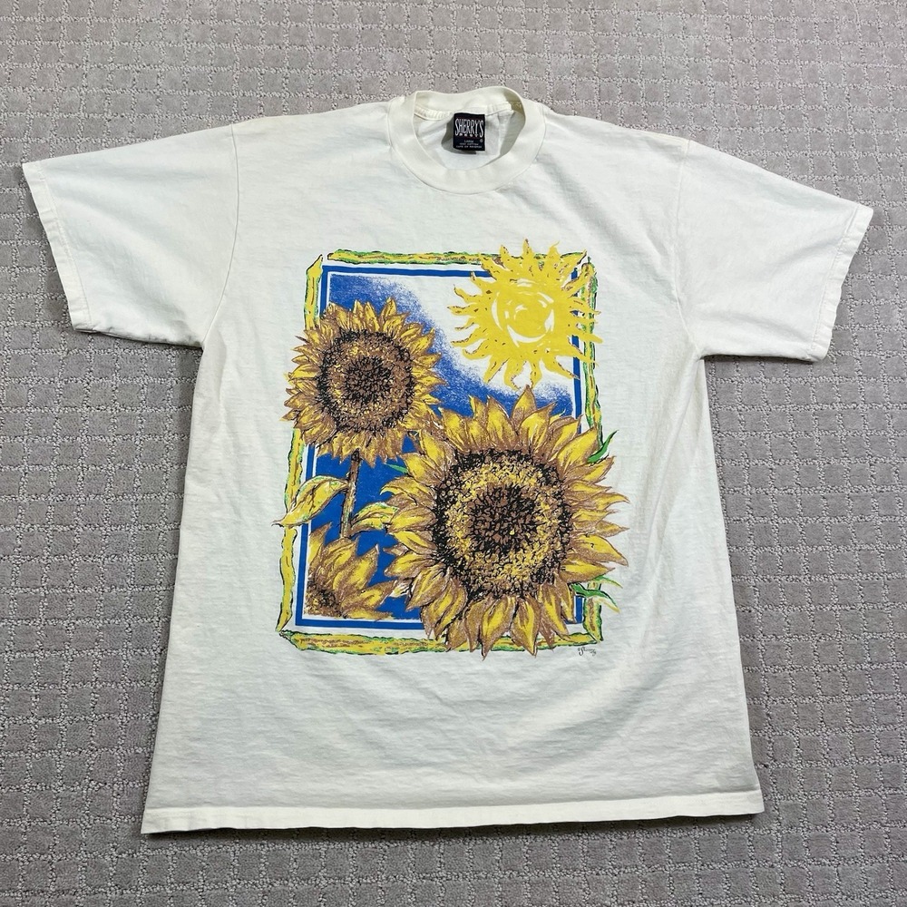 Vintage 90s Sunflower Art Design Graphic Tshirt Sz Large Nature Garden Colorful